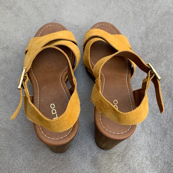 Aldo Deleniel Suede and Wooden Platform Block Heels Sz9 - Picture 11 of 16